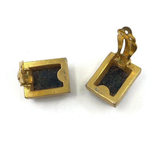 Clip On Earrings, Square Black Glass Intaglio Earrings, Vintage Clips - Picture 6 of 11
